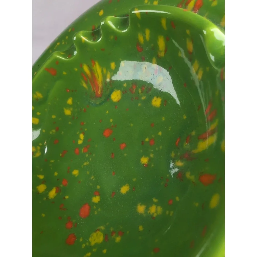 Gare 1974 Green W/Specks Of Orange Glaze Ceramic Ashtray USA Made 7.5